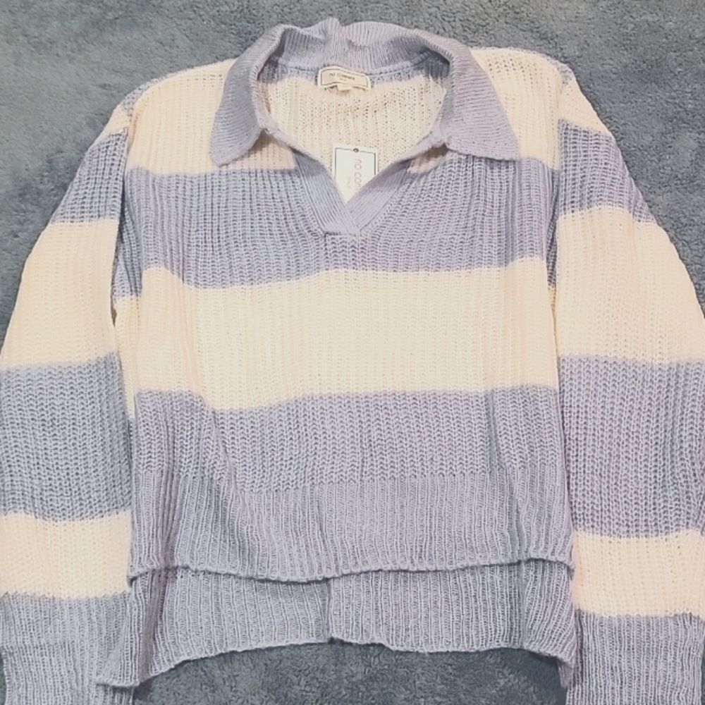 No Comment Striped Collared Sweater NWT!  XL